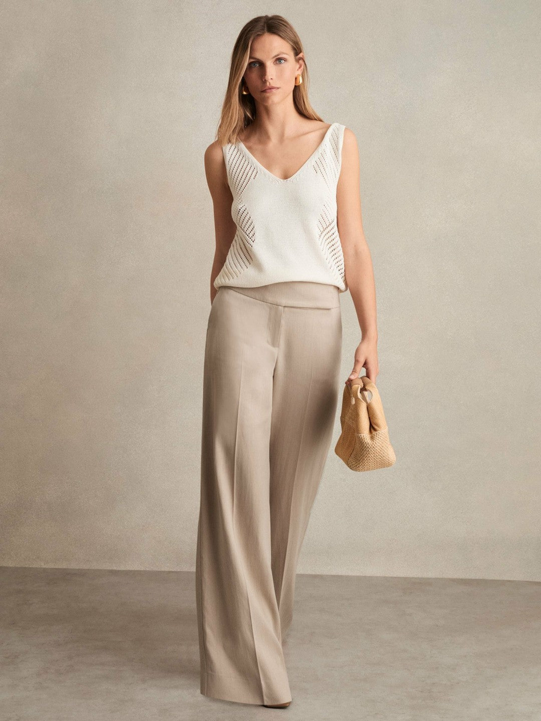 Lyocell-Linen Wide-Leg Trousers in Neutral