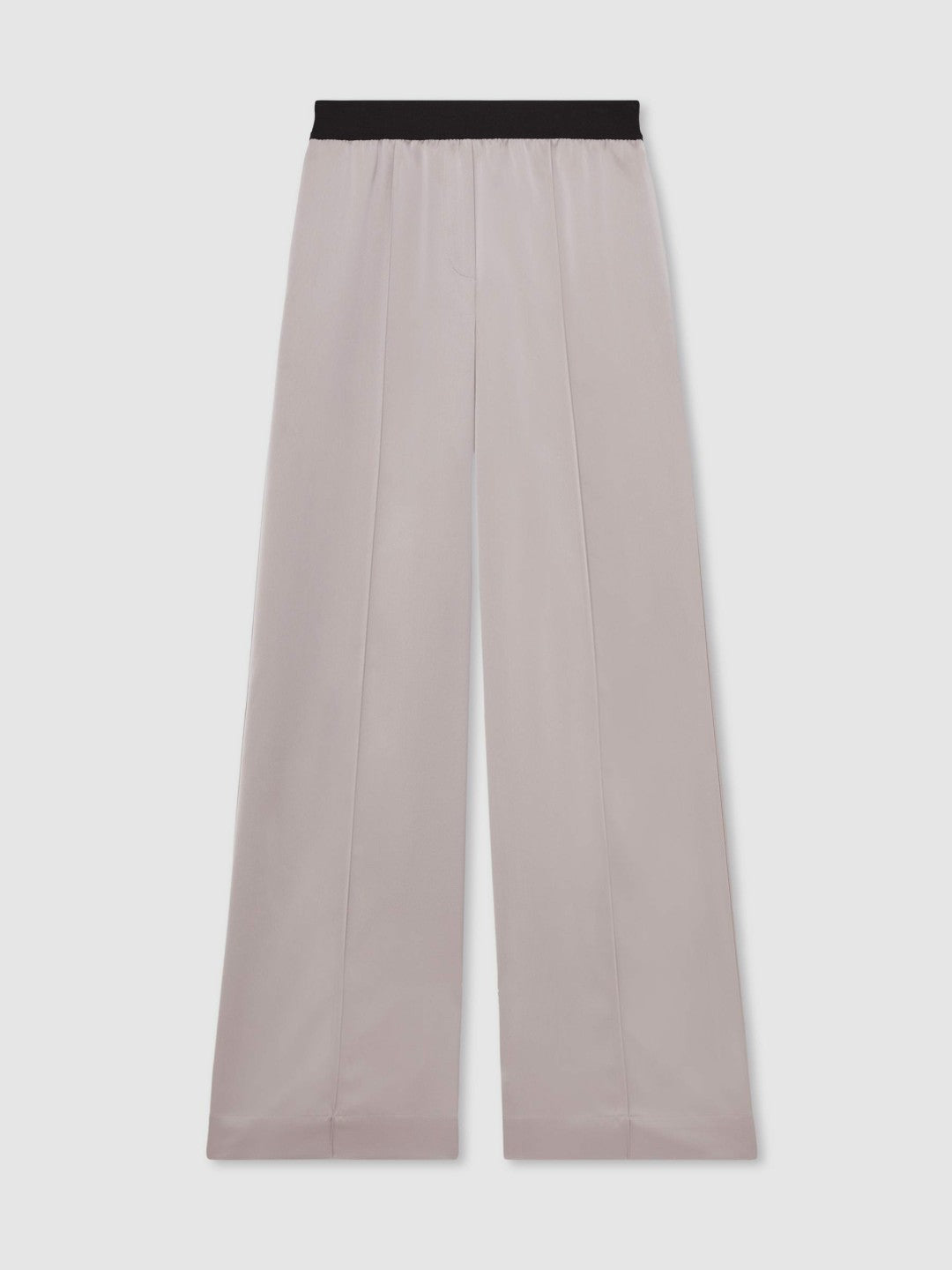 Satin Wide Leg Elastic Waist Trousers in Grey