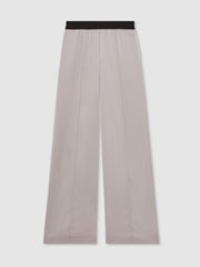 Satin Wide Leg Elastic Waist Trousers in Grey