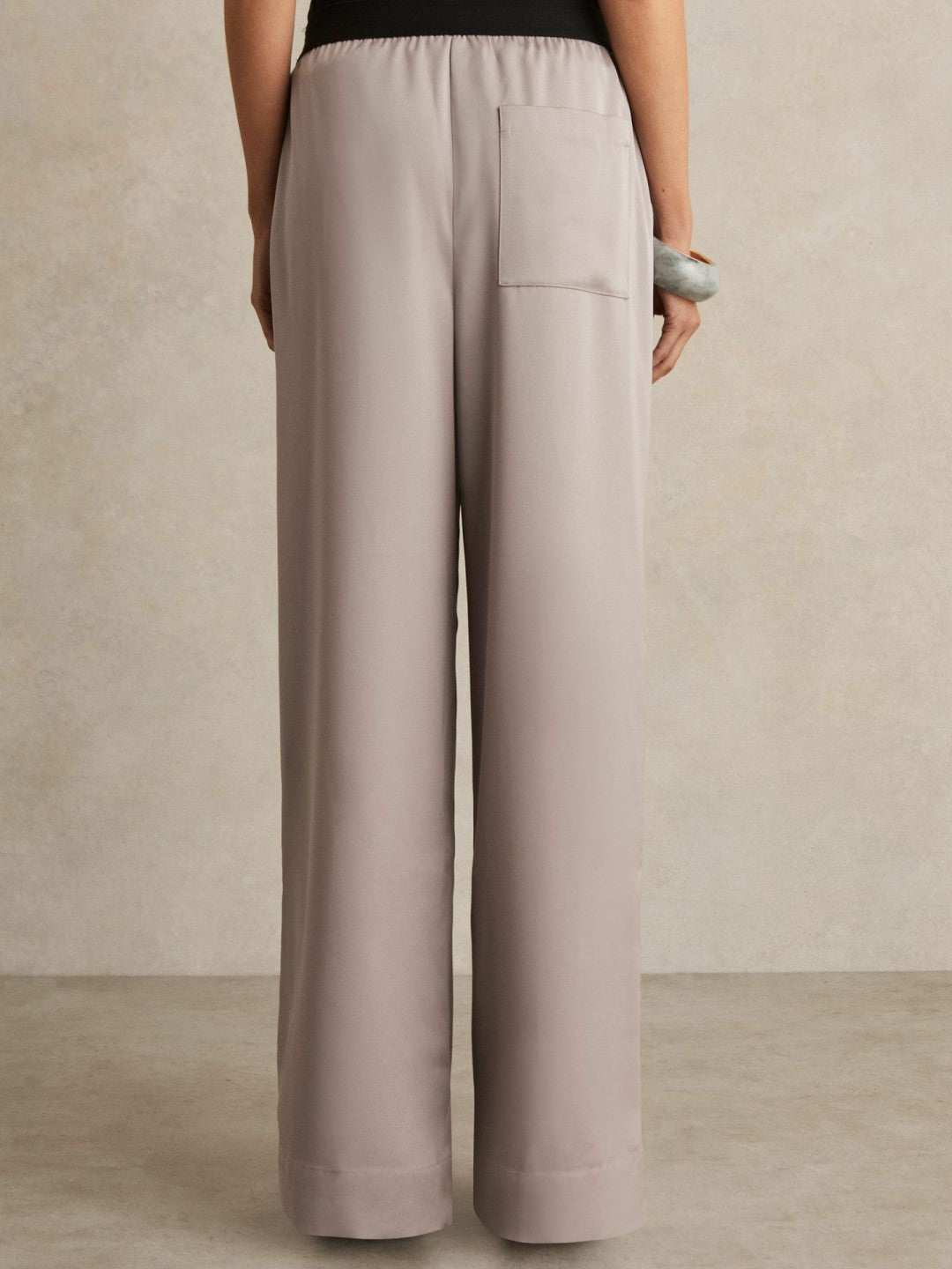 Satin Wide Leg Elastic Waist Trousers in Grey
