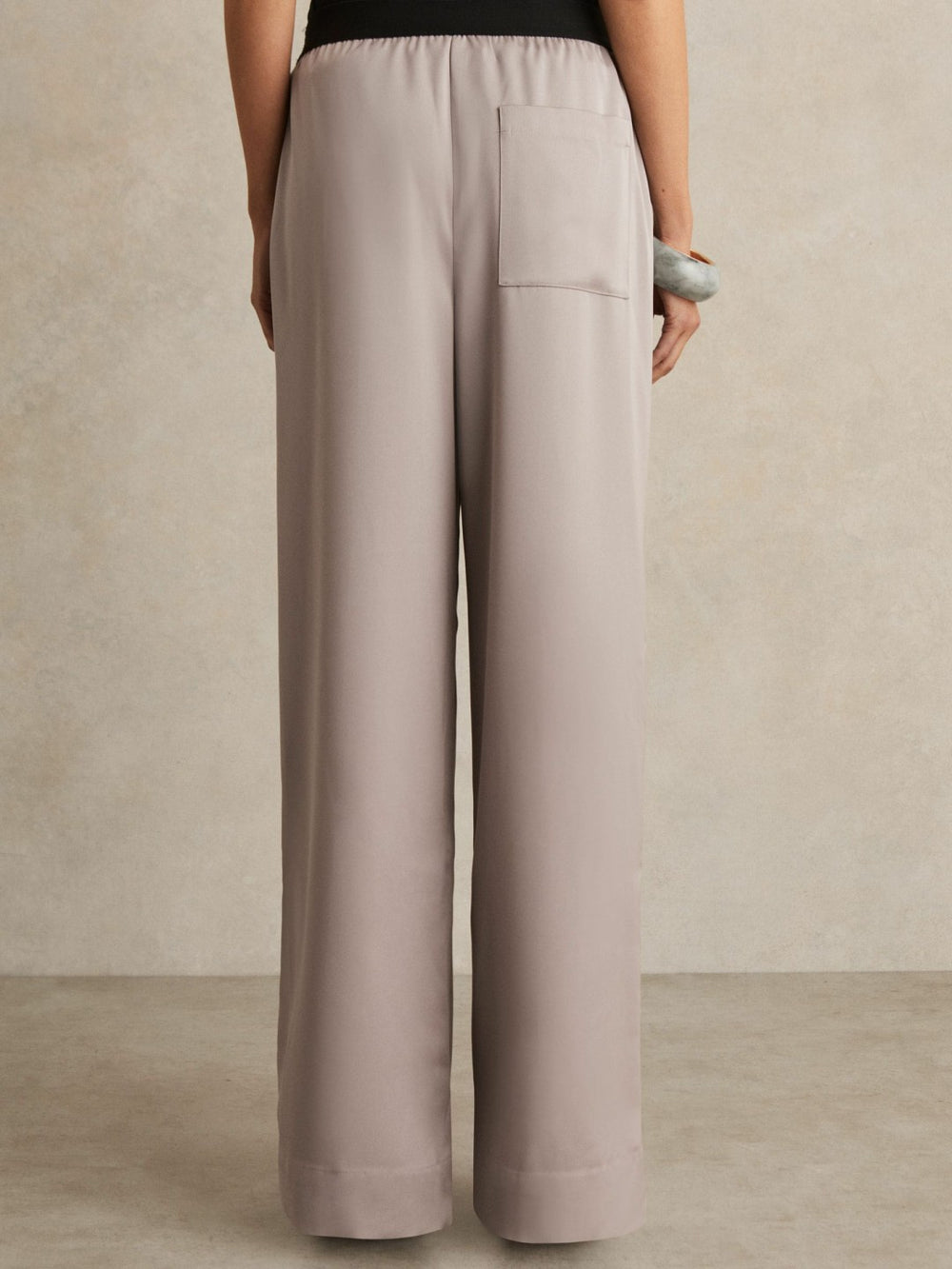 Satin Wide Leg Elastic Waist Trousers in Grey