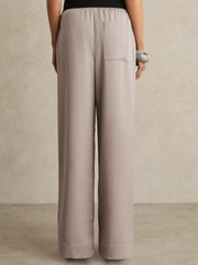 Satin Wide Leg Elastic Waist Trousers in Grey