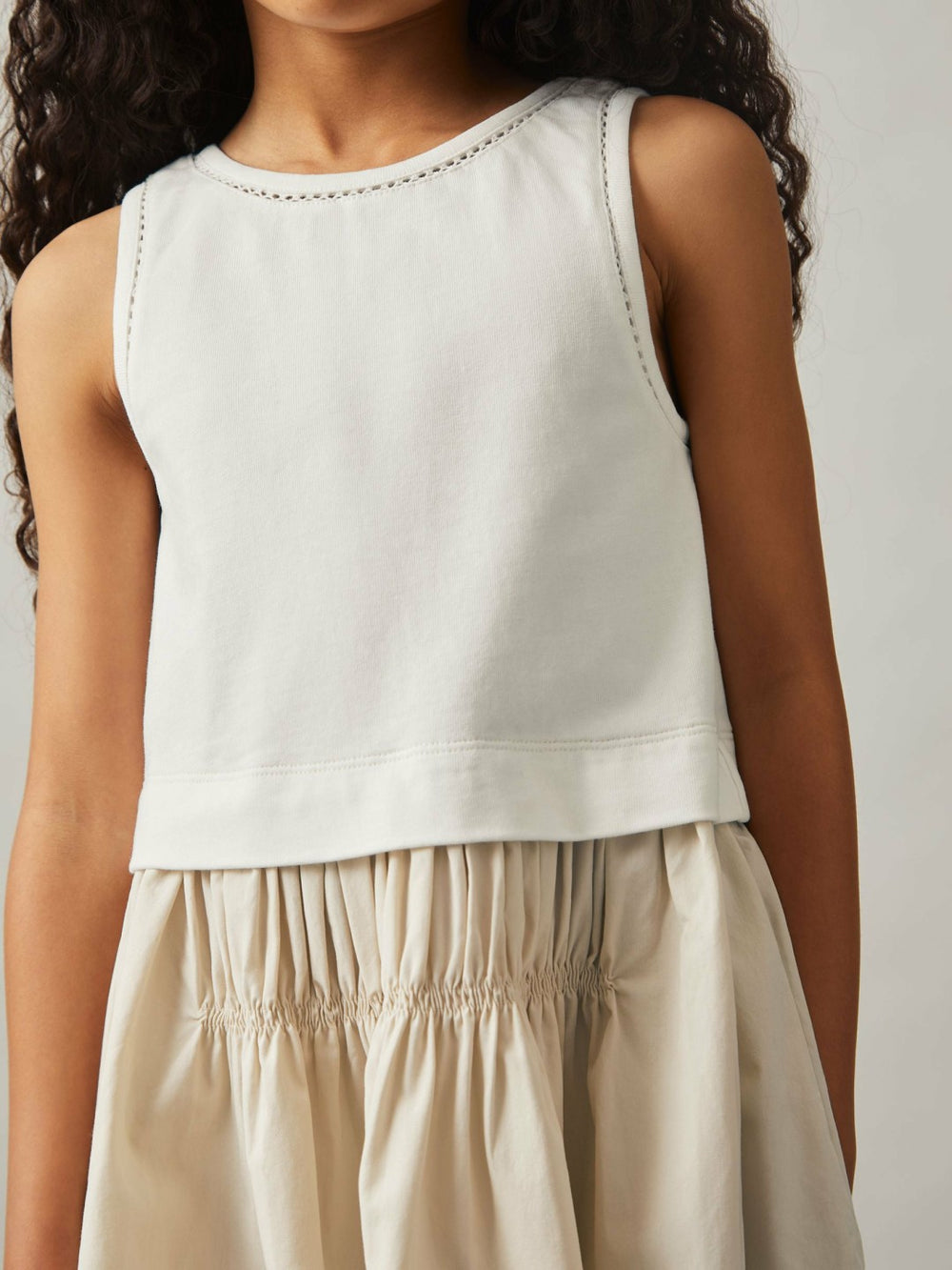 13-14 yrs Cotton Layered Sleeveless Midi Dress in Neutral