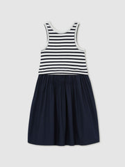 13-14 yrs Cotton Layered Sleeveless Midi Dress in Navy
