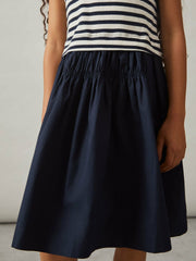 13-14 yrs Cotton Layered Sleeveless Midi Dress in Navy