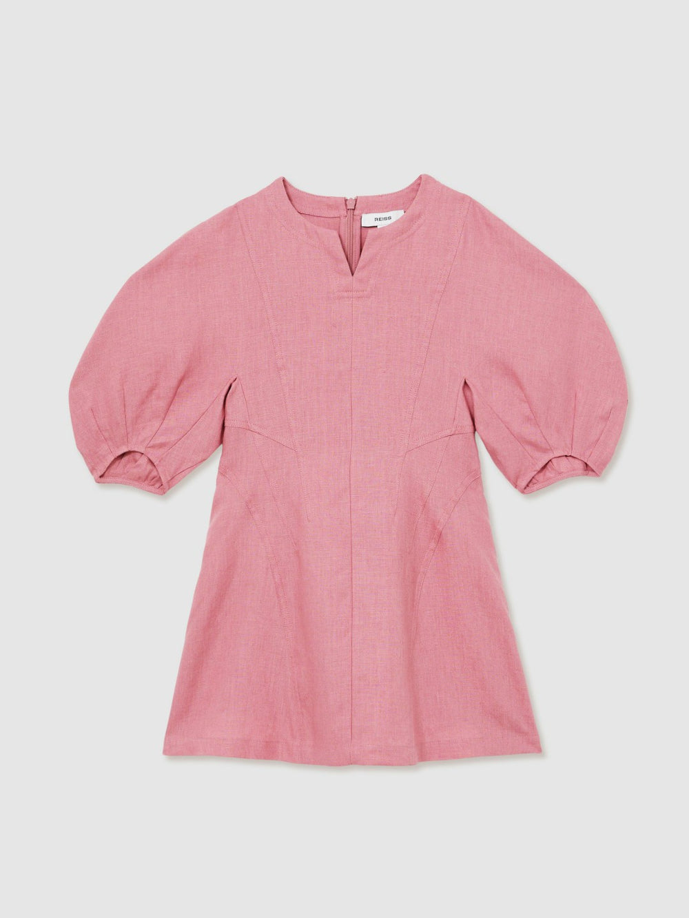 4-9 yrs Linen Balloon-Sleeve Dress in Pink