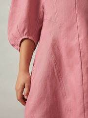 4-9 yrs Linen Balloon-Sleeve Dress in Pink