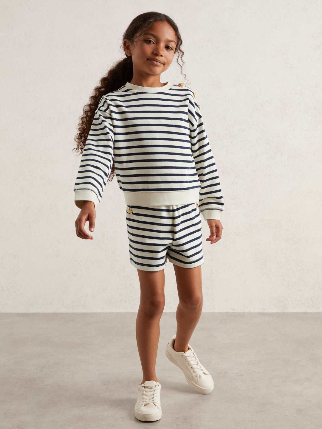 9-13 yrs Stripe Sweatshirt and Shorts Set Cotton-Blend in Navy/Ivory