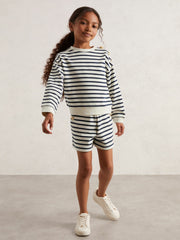 9-13 yrs Stripe Sweatshirt and Shorts Set Cotton-Blend in Navy/Ivory