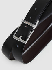 Reversible Leather Belt with Interchangeable Buckle in Black/Brown