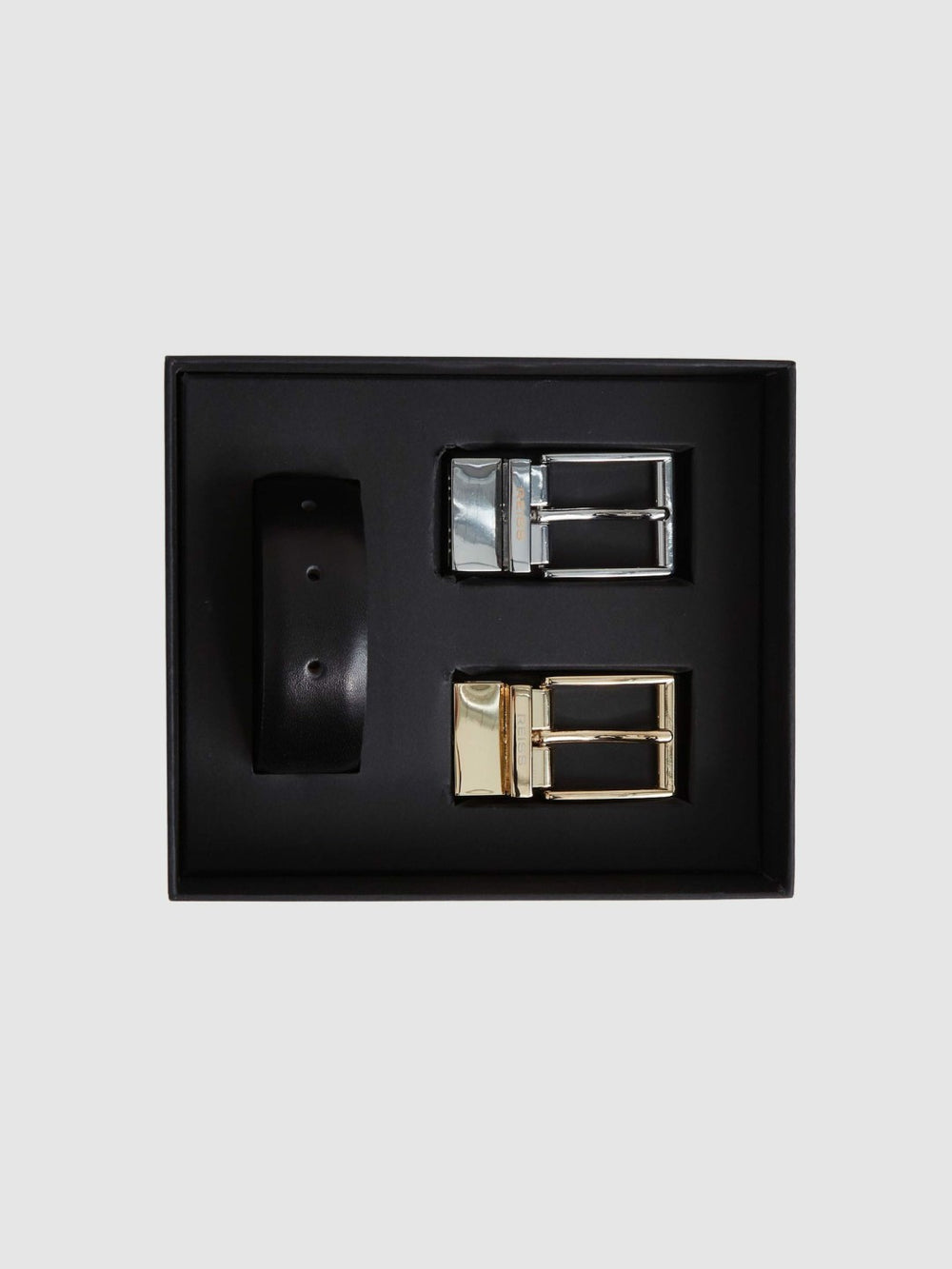 Reversible Leather Belt with Interchangeable Buckle in Black/Brown