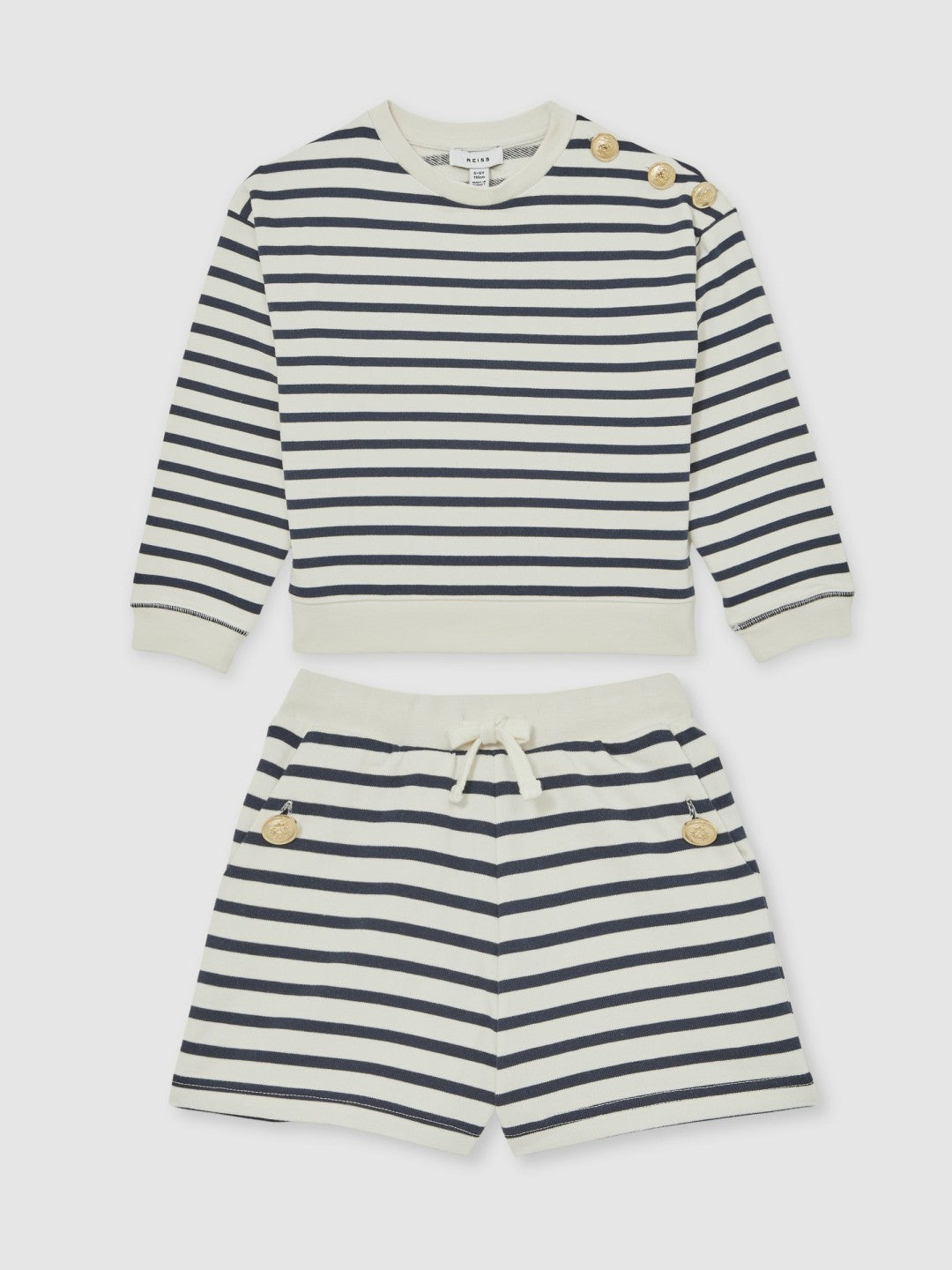 13-14 yrs Stripe Sweatshirt and Shorts Set Cotton-Blend in Navy/Ivory