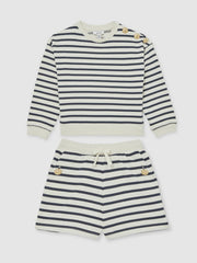 13-14 yrs Stripe Sweatshirt and Shorts Set Cotton-Blend in Navy/Ivory