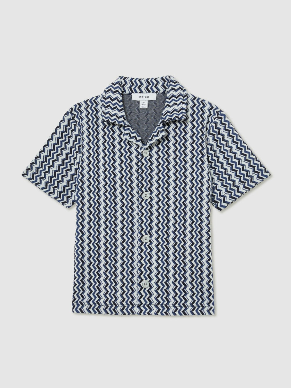 3-9 yrs Zig-Zag Knit Cuban-Collar Shirt in Blue