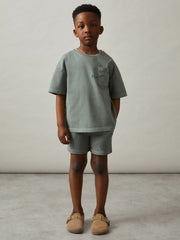 9-13 yrs Cotton Brand-Embroidered Shorts in Washed Sage