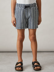 9-13 yrs Zig-Zag Knit Drawstring Shorts in Blue