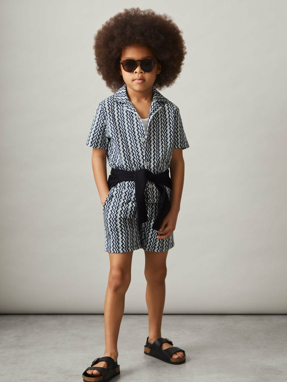 9-13 yrs Zig-Zag Knit Drawstring Shorts in Blue