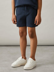 9-13 yrs Cotton Brand-Embroidered Shorts in Washed Navy