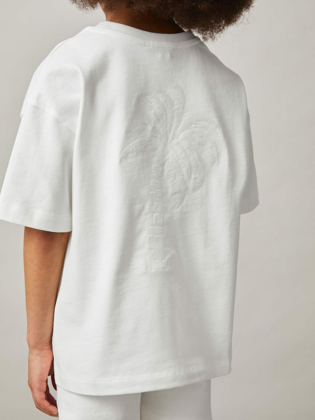 13-14 yrs Cotton Palm-Embroidery Oversize T-Shirt in Off White