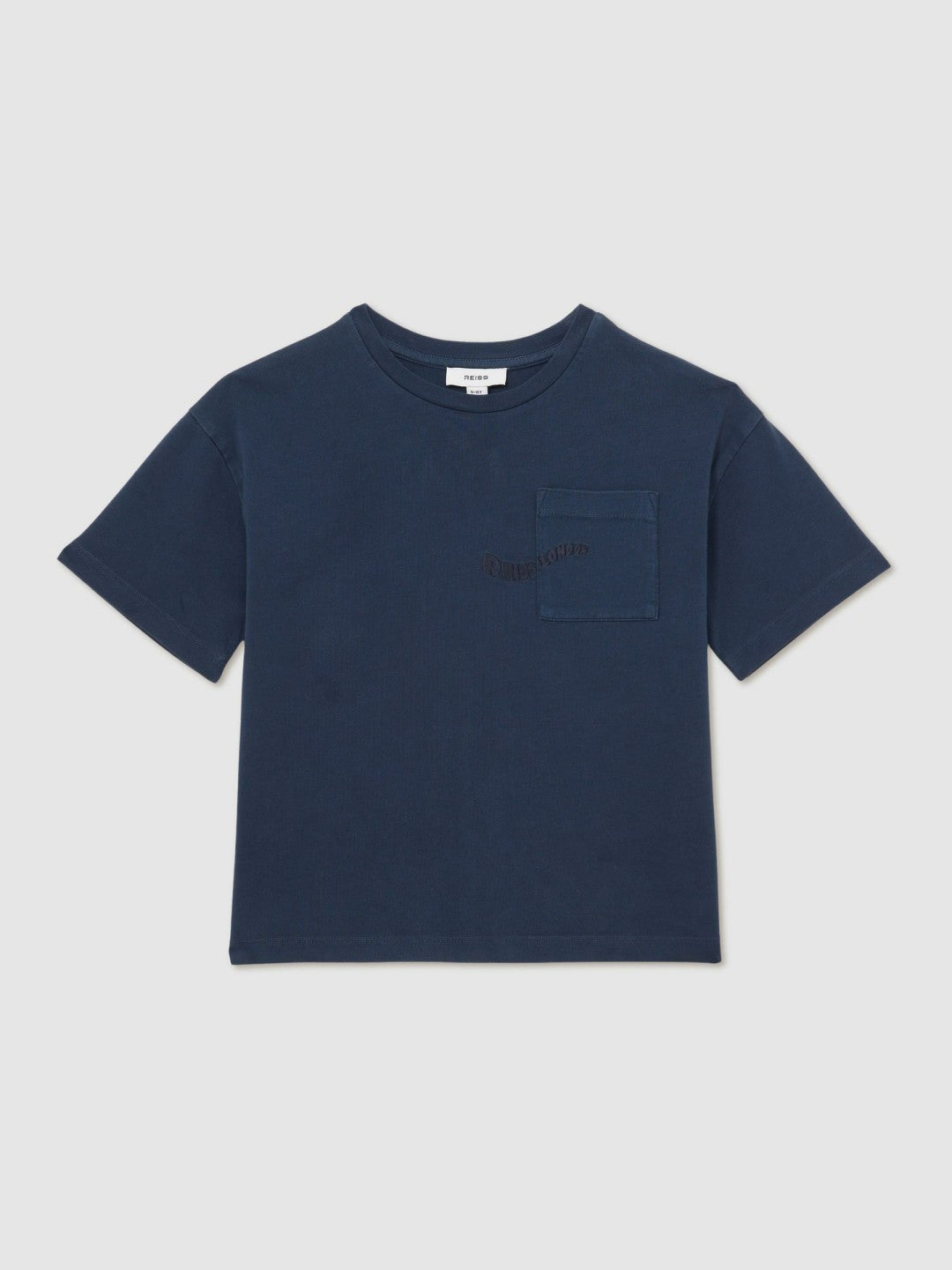 13-14 yrs Cotton Palm-Embroidery Oversize T-Shirt in Washed Navy