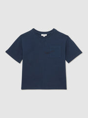 13-14 yrs Cotton Palm-Embroidery Oversize T-Shirt in Washed Navy
