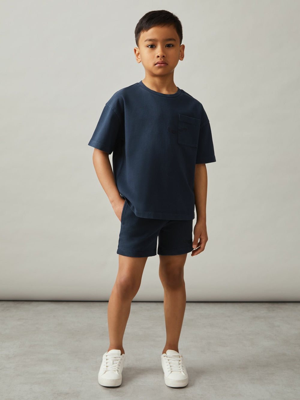 13-14 yrs Cotton Palm-Embroidery Oversize T-Shirt in Washed Navy