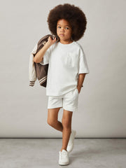 3-9 yrs Cotton Brand-Embroidered Shorts in Off White