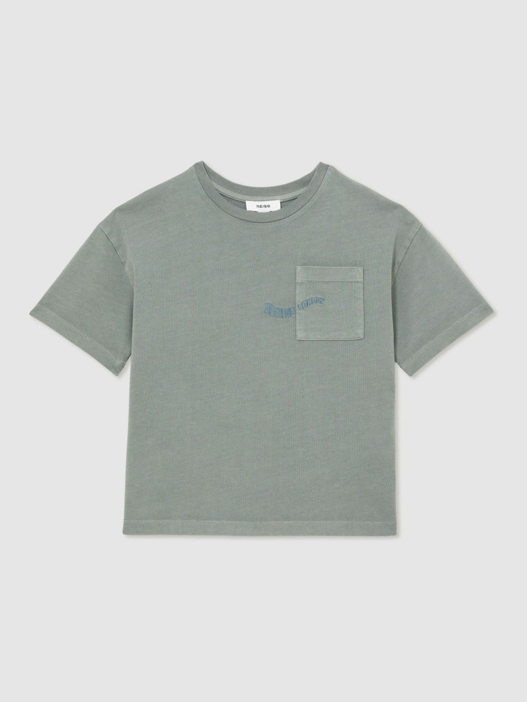 3-9 yrs Cotton Palm-Embroidery Oversize T-Shirt in Washed Sage
