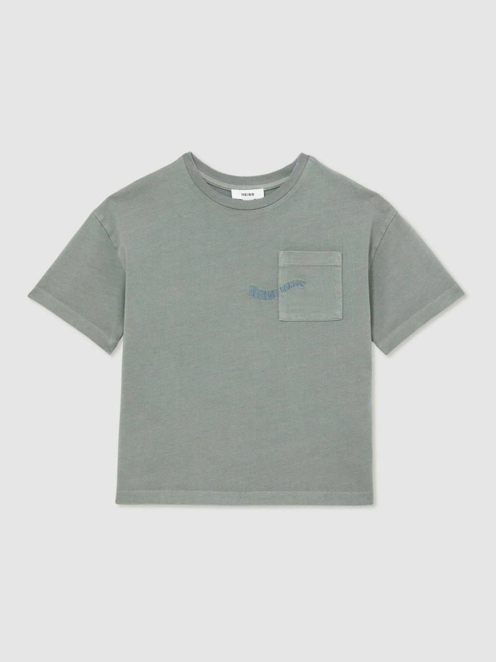 3-9 yrs Cotton Palm-Embroidery Oversize T-Shirt in Washed Sage