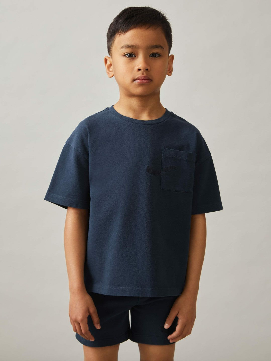 3-9 yrs Cotton Palm-Embroidery Oversize T-Shirt in Washed Navy