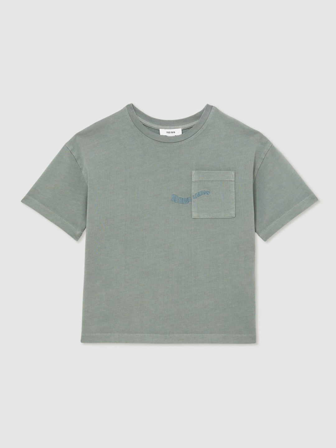 13-14 yrs Cotton Palm-Embroidery Oversize T-Shirt in Washed Sage