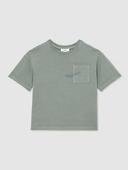 13-14 yrs Cotton Palm-Embroidery Oversize T-Shirt in Washed Sage