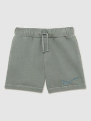 3-9 yrs Cotton Brand-Embroidered Shorts in Washed Sage