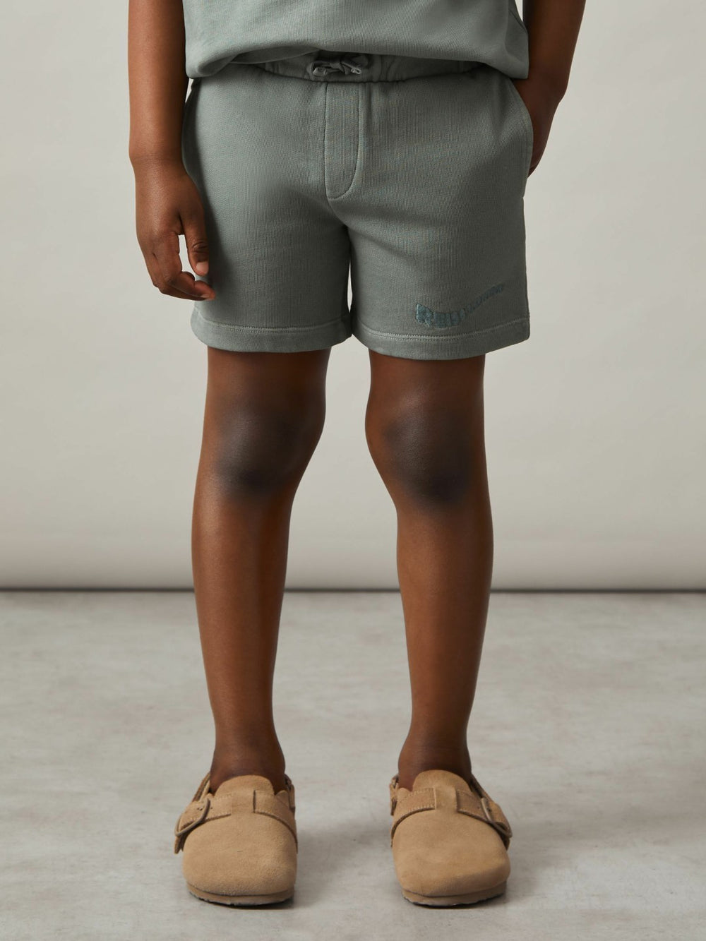3-9 yrs Cotton Brand-Embroidered Shorts in Washed Sage