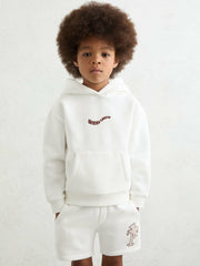 9-13 yrs Cotton-Blend Palm-Embroidered Hoodie in Off White