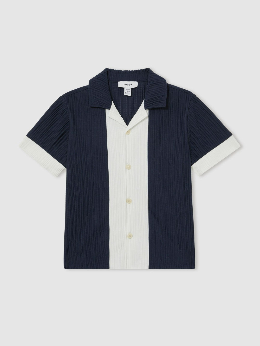 9-13 yrs Plissé Colour-Block Shirt in Navy/White