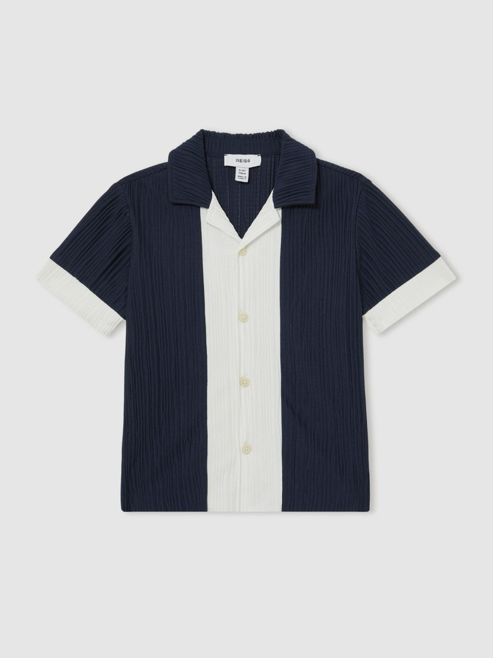 9-13 yrs Plissé Colour-Block Shirt in Navy/White