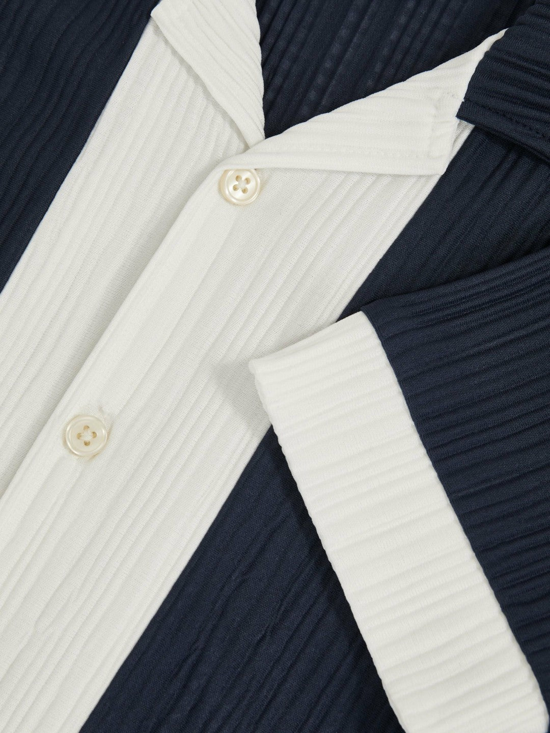 9-13 yrs Plissé Colour-Block Shirt in Navy/White
