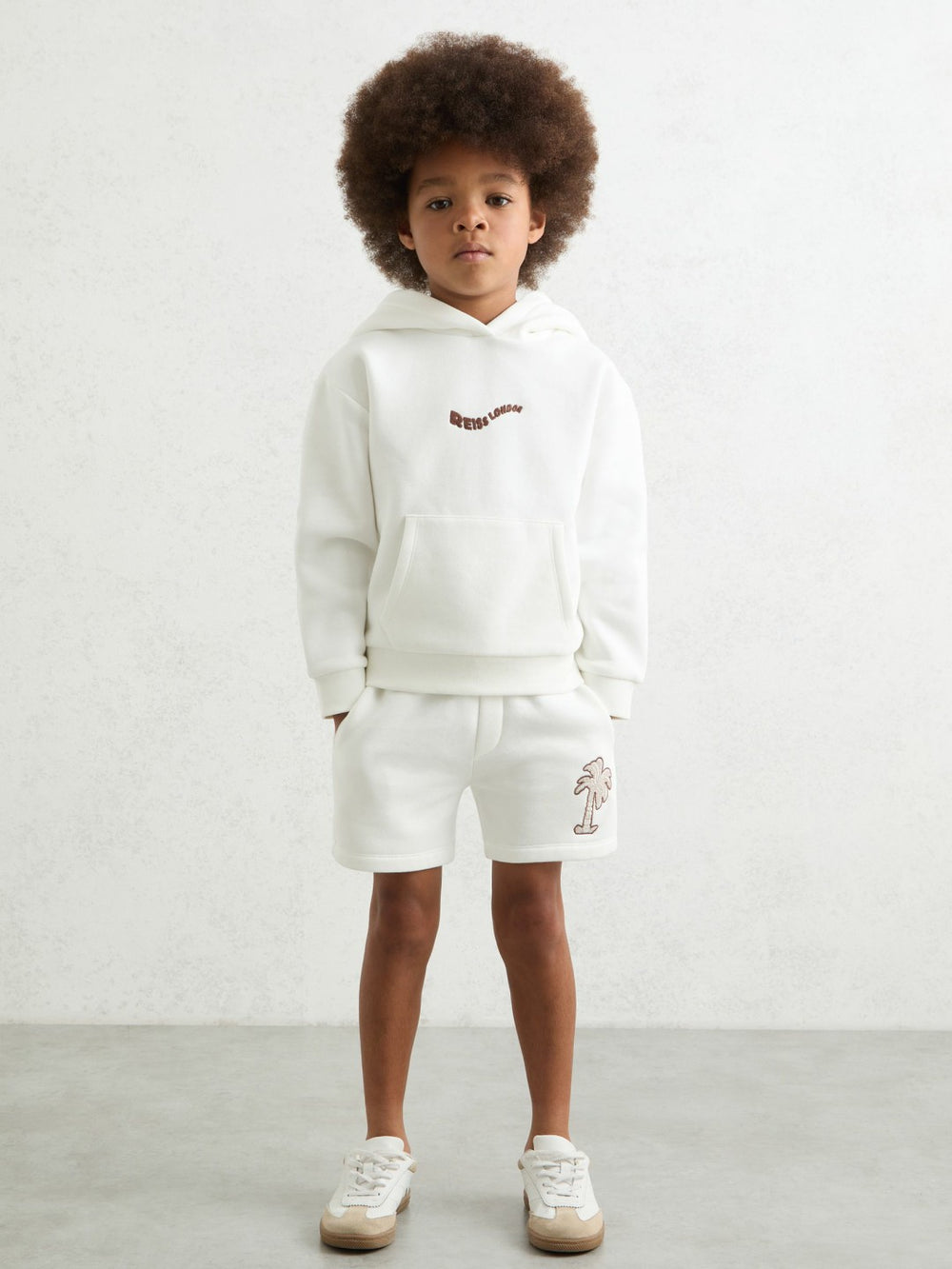 9-13 yrs Cotton Blend Palm Embroidered Shorts in Off White