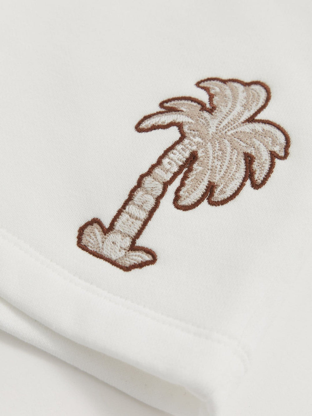 9-13 yrs Cotton Blend Palm Embroidered Shorts in Off White