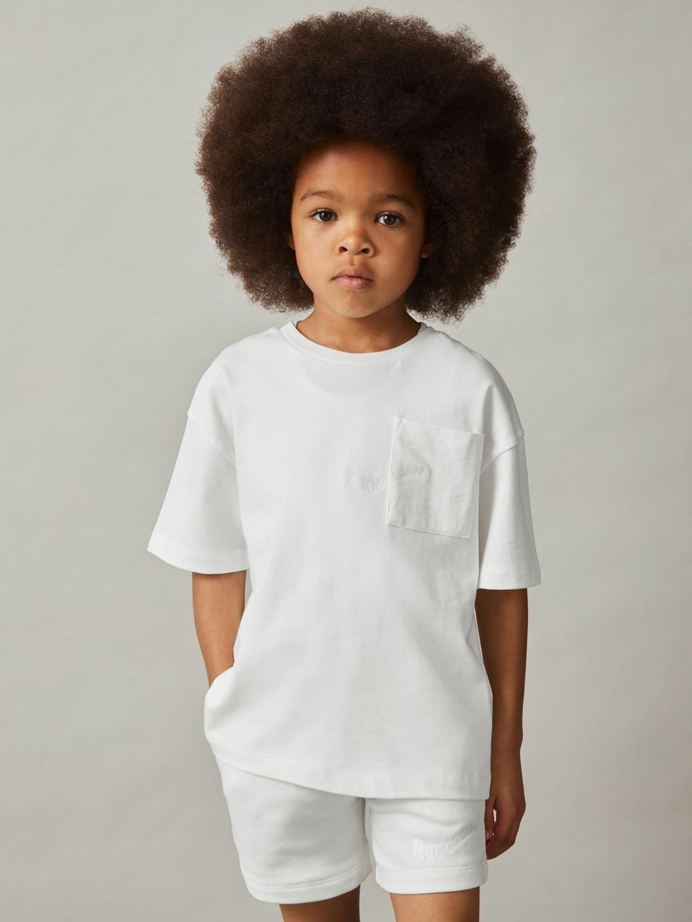 9-13 yrs Cotton Palm-Embroidery Oversize T-Shirt in Off White
