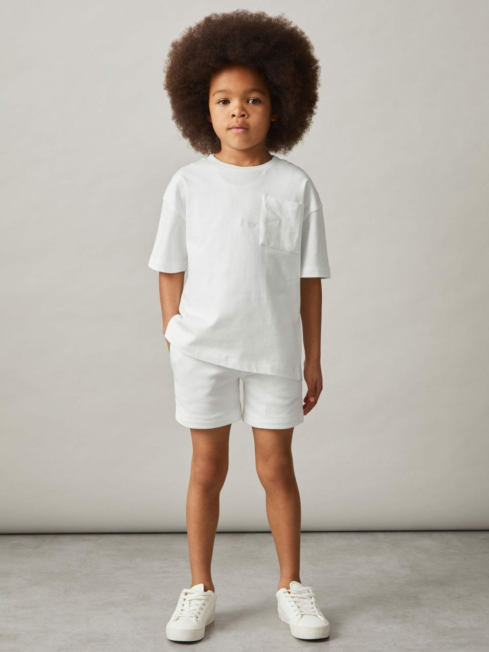 9-13 yrs Cotton Palm-Embroidery Oversize T-Shirt in Off White