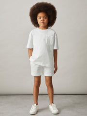 9-13 yrs Cotton Palm-Embroidery Oversize T-Shirt in Off White