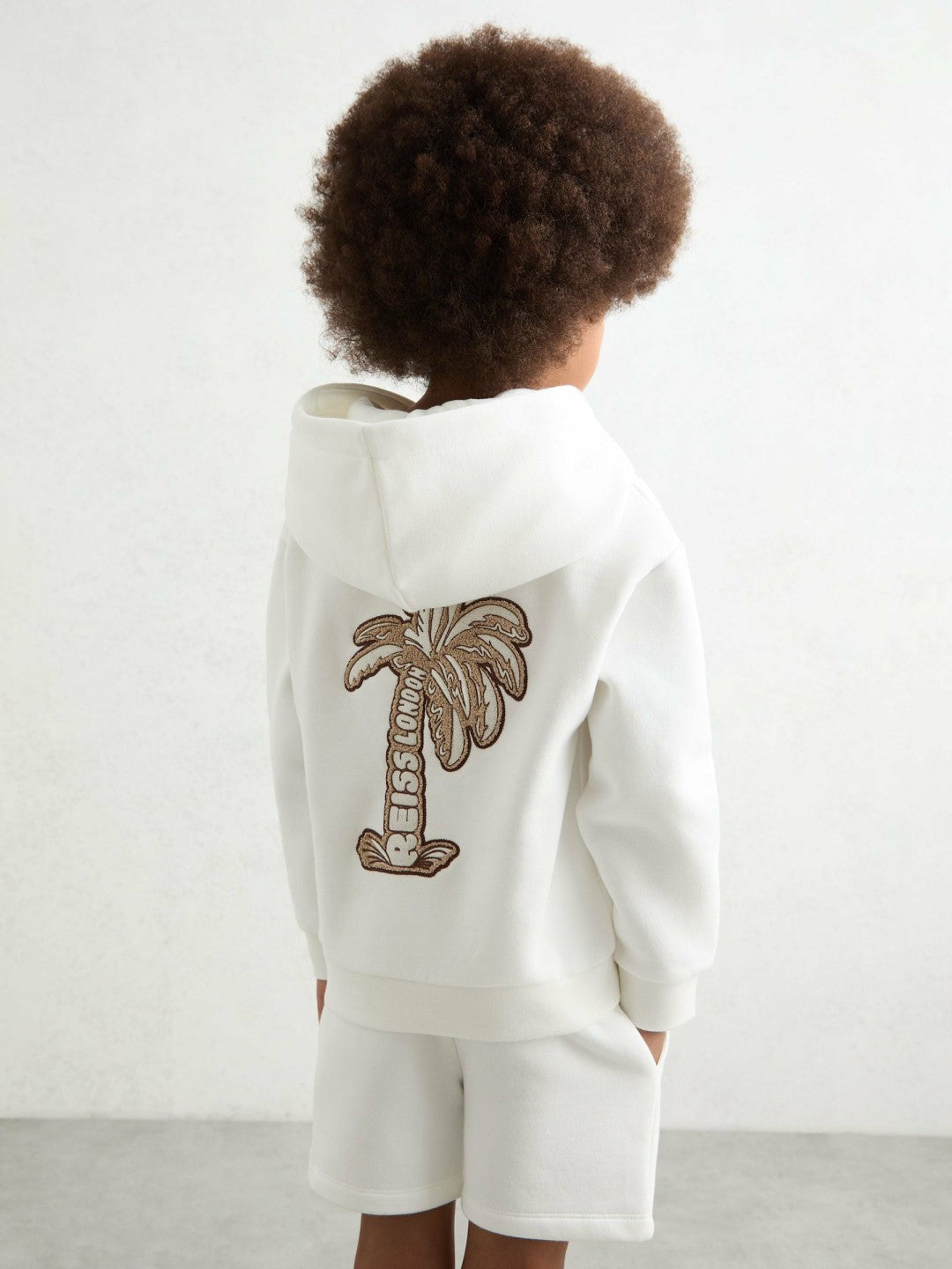 13-14 yrs Cotton-Blend Palm-Embroidered Hoodie in Off White