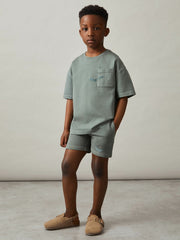 9-13 yrs Cotton Palm-Embroidery Oversize T-Shirt in Washed Sage