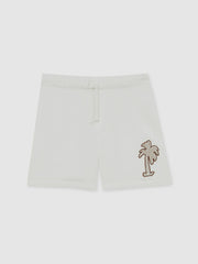 3-9 yrs Cotton Blend Palm Embroidered Shorts in Off White