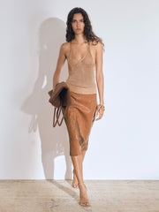 Atelier Laser-Cut Pencil Skirt in Tan