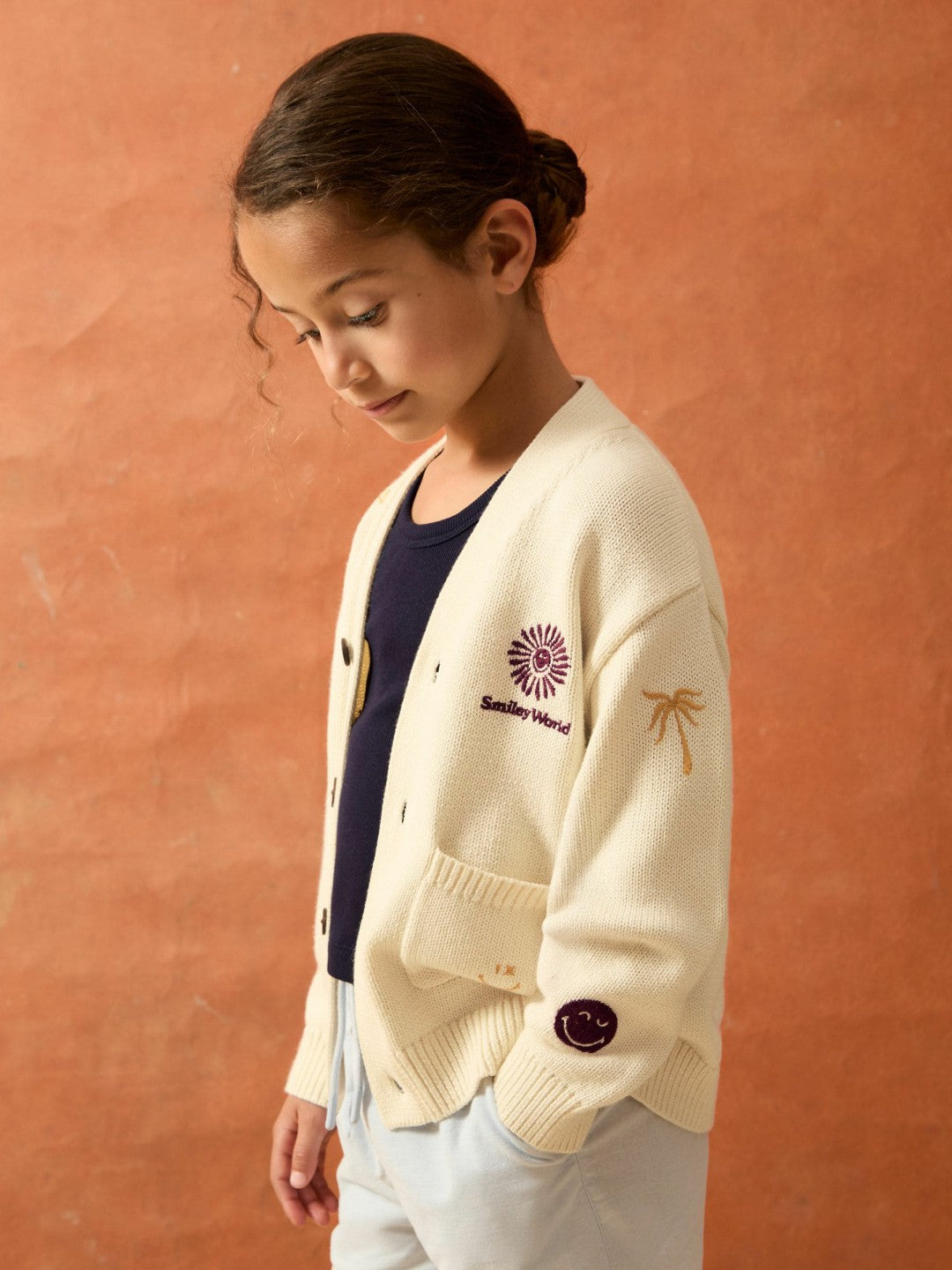 4-9 yrs SmileyWorld Embroidery Cardigan Unisex Fit in Off White