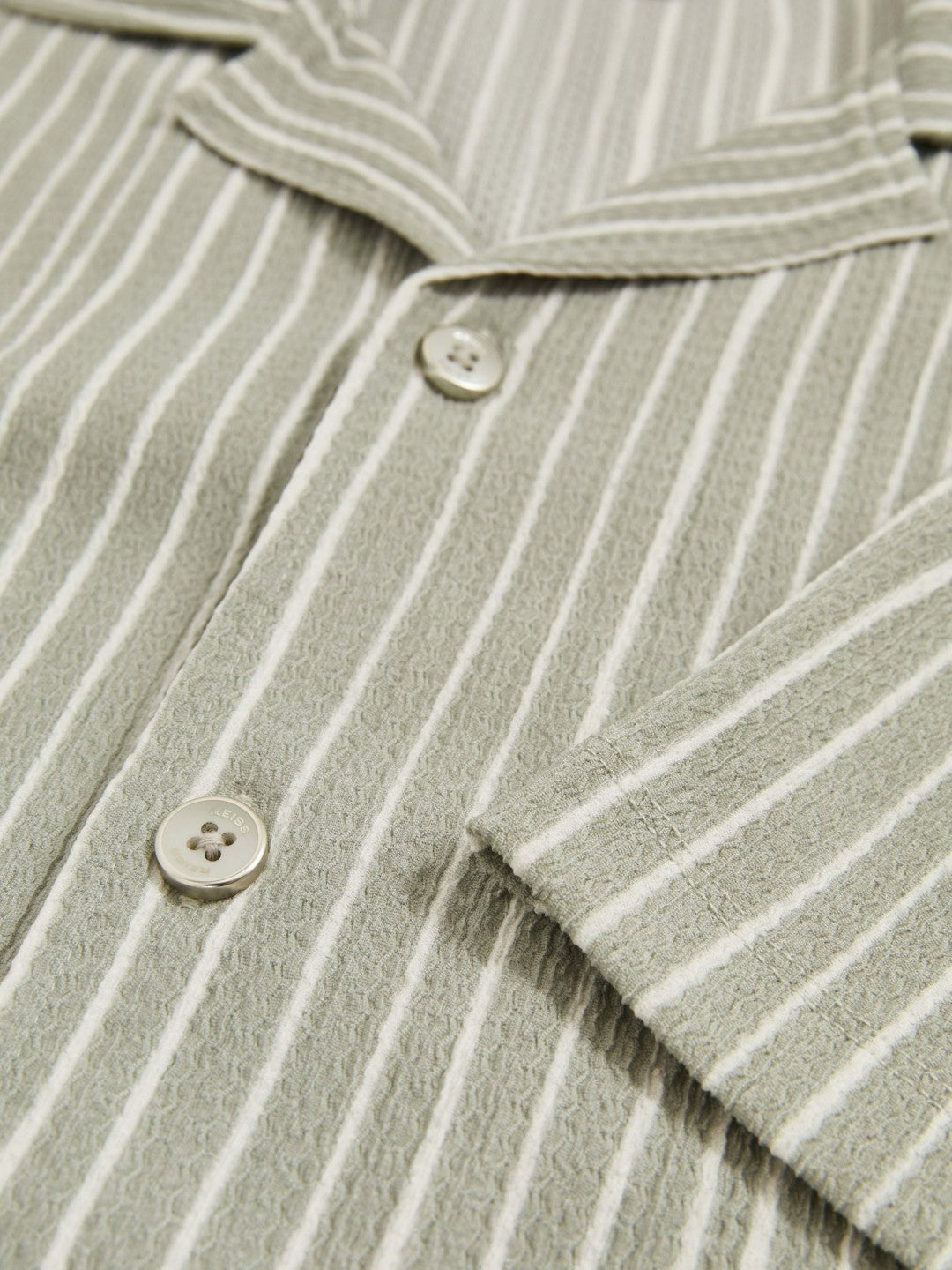 Textured Stripe Cuban Collar Shirt in Sage/White