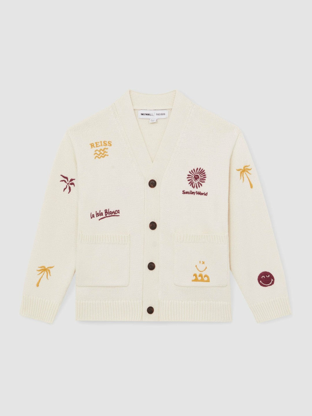9-13 yrs SmileyWorld Embroidery Cardigan Unisex Fit in Off White